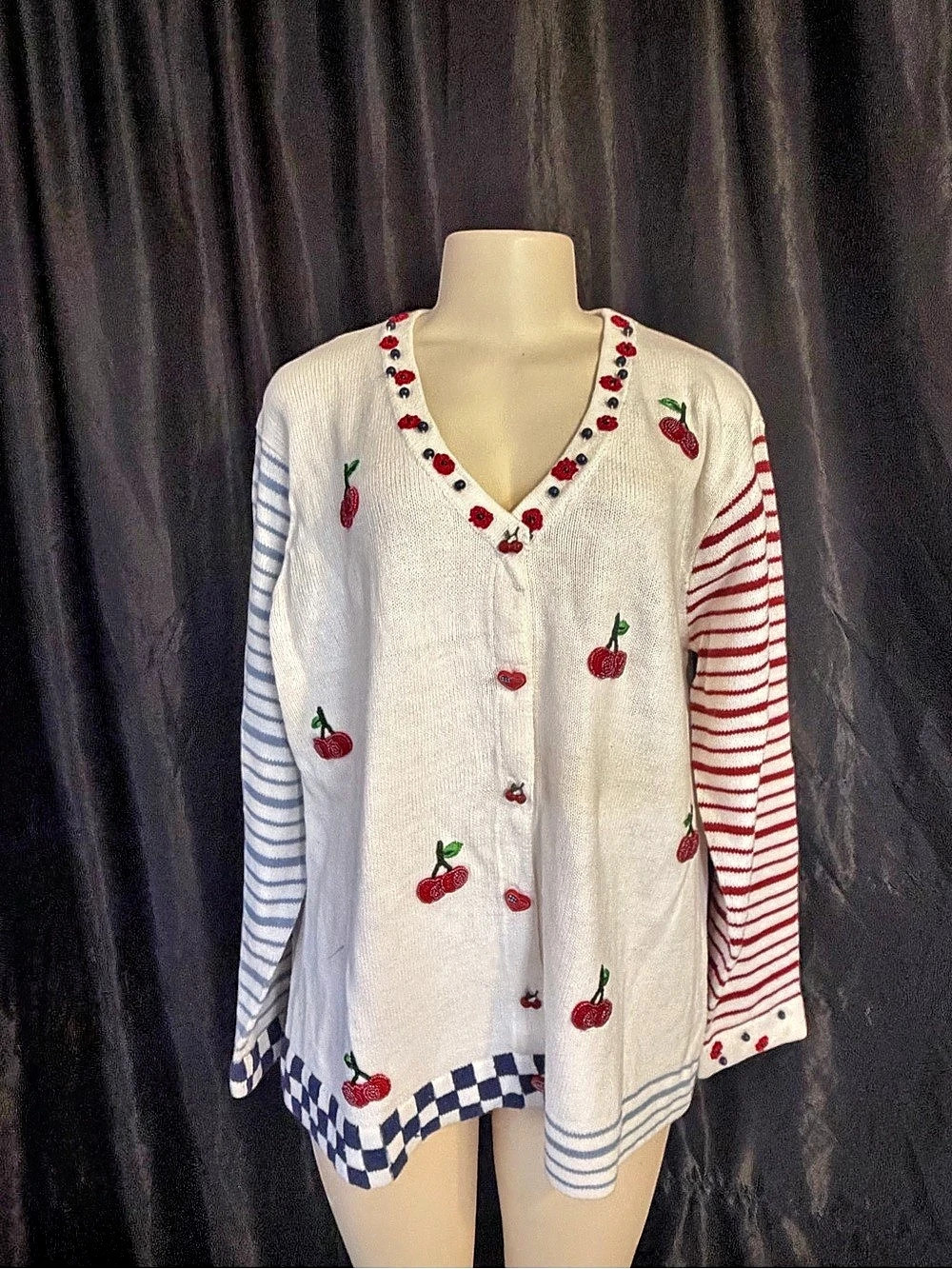 Storybook Knits Strawberry Embroidered Cardigan Womens 1X